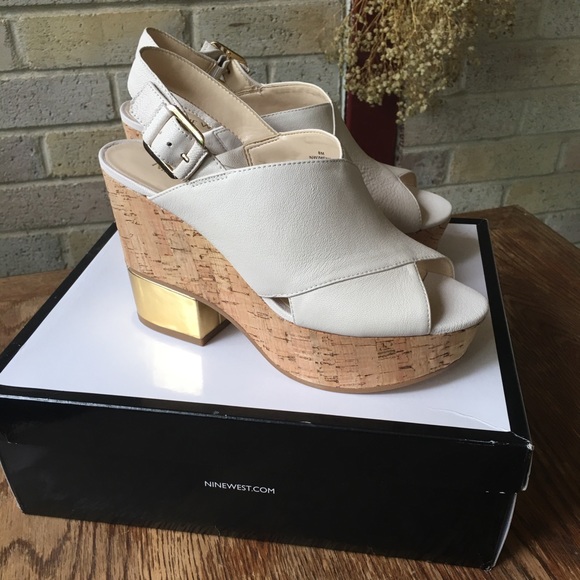Nine West - Leather Cork Wrapped - Platform Sandal - Picture 1 of 6